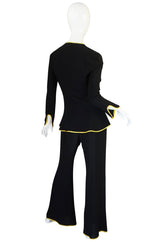 1970s Yellow Trim Ossie Clark Moss Crepe Trouser Suit