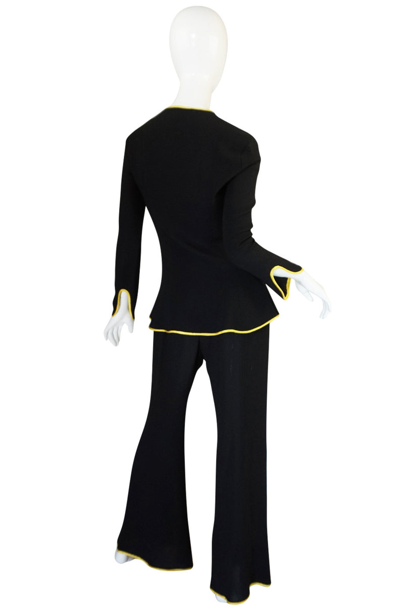 1970s Yellow Trim Ossie Clark Moss Crepe Trouser Suit