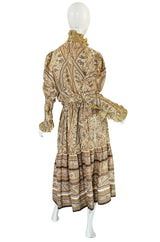 1970s Print Yves Saint Laurent Silk Trim Skirt & Top Set