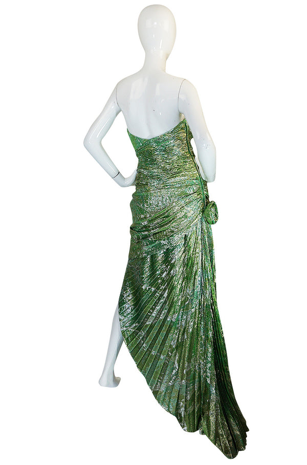 Fall 1988-89 Ungaro Couture Green & Gold Silk Metallic Dress