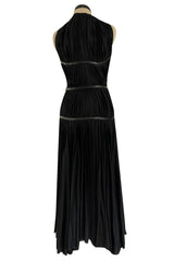Iconic Fall 2002 Prada Runway & Museum Held Pleated Black Silk & Leather Strap Dress