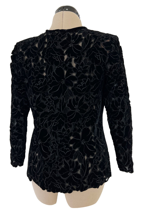 Incredible 1990s Yves Saint Laurent Haute Couture Velvet & Chiffon Cut OutsTop