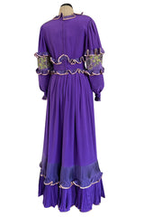 Rare 1960s Tiziani Couture by Karl Lagerfeld Purple Silk Dress w Intricate Hand Beading
