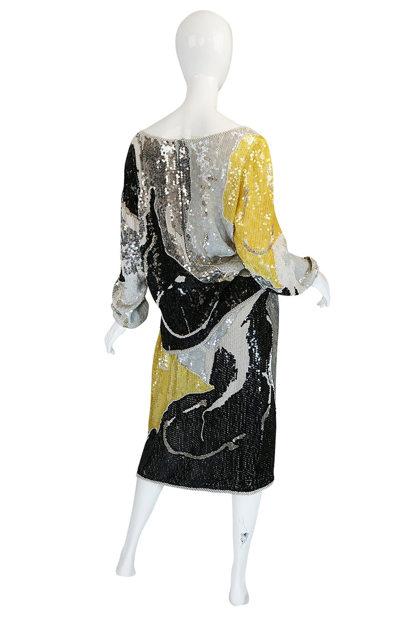 1983 Halston Sequin and Bead Covered Top & Skirt Dress Set