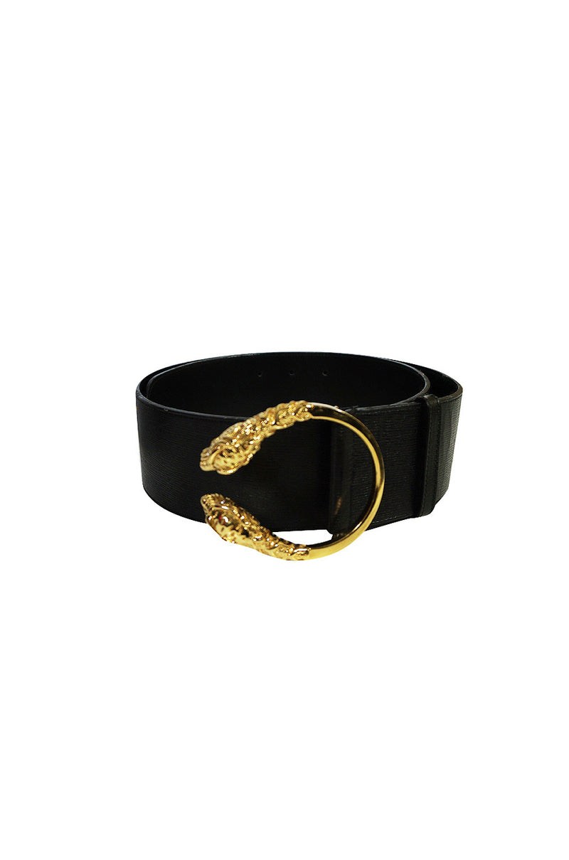 Tom Ford for Gucci Black Leather Gold Tiger Head Belt