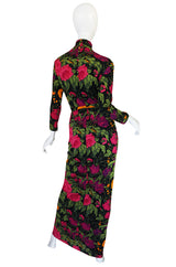 1970s La Mendola Long Silk Jersey Print Dress