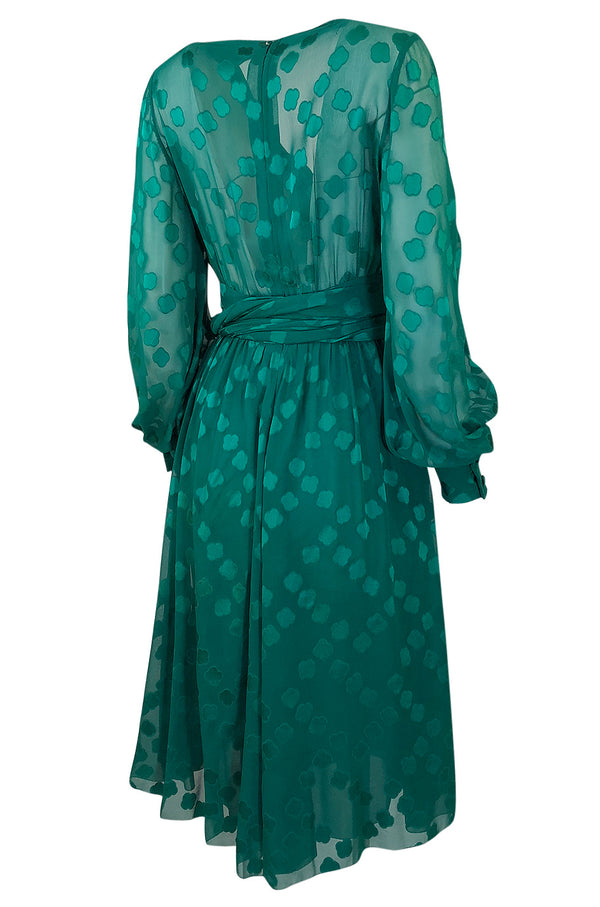 A/W 1973 Christian Dior Haute Couture Stunning Green Silk Chiffon Dress