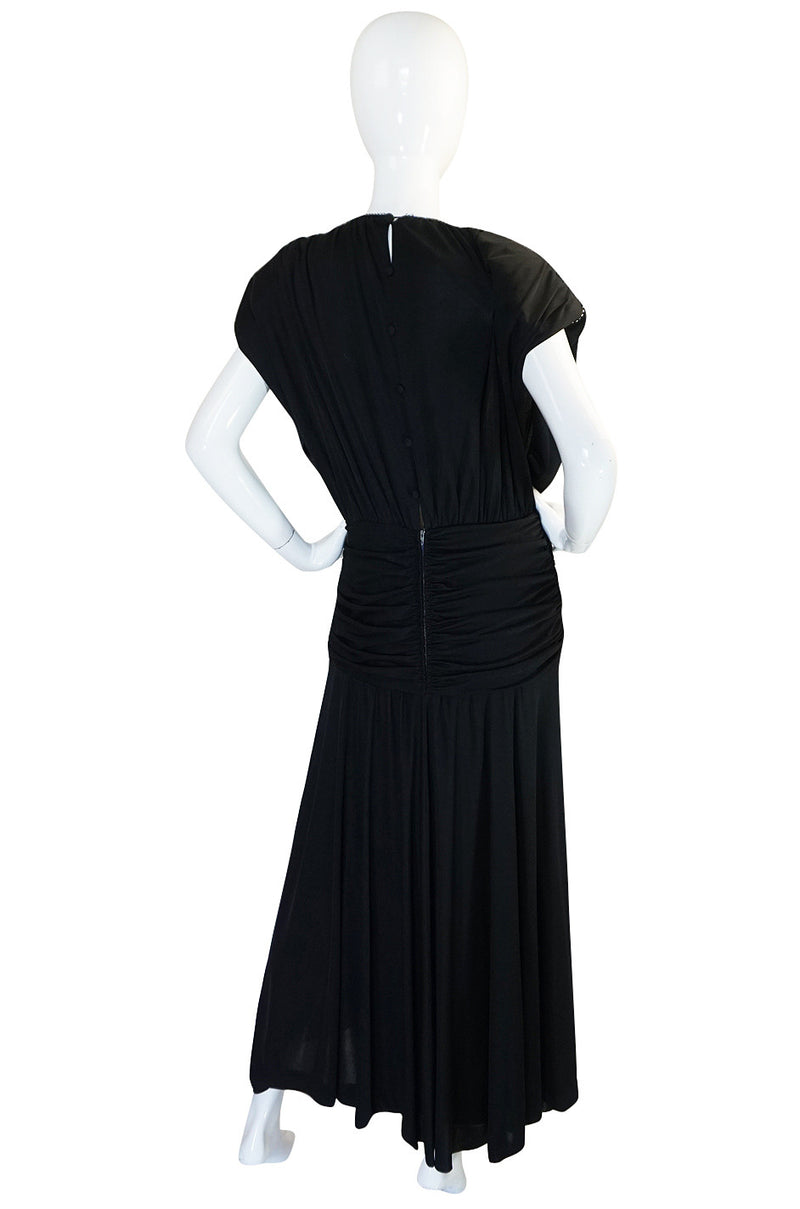 1980s Rhinestone Plunge Jersey Loris Azzaro Dress