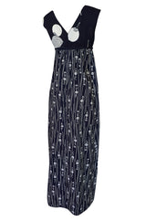 Spring 1977 Hanae Mori Fan & Flower Print Blue Yukata Cotton Dress