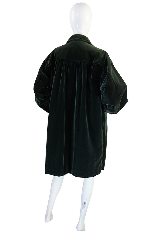 1970s Bottle Green Yves Saint Laurent Velvet Smock Coat