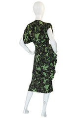 1940s Green & Chocolate Music Print Novelty Swing Dress