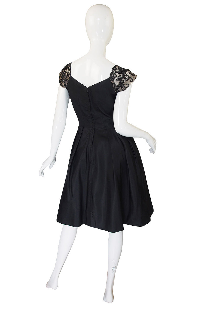1950s Silk and Net Lace Beaded Cocktail Dress