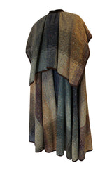 c.1974 Valentino Boutique Nubby Wool Oversized Check Cape
