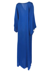 1971 Halston Couture Royal Blue Liquid Silk Bias Cut Caftan Maxi Dress