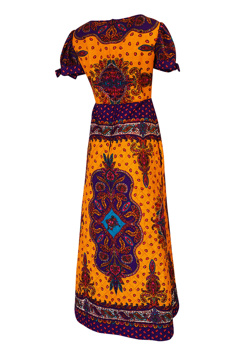 1970s Malcolm Starr Bold Print Dress with Quilted Skirt