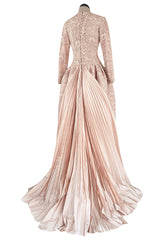 Fall 1994 Nina Ricci Haute Couture Metallic Cord Detailed Lace & Pink Silk Dress