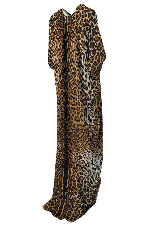 Spring 2002 Tom Ford For Yves Saint Laurent Leopard Bias Cut Silk Caftan Dress