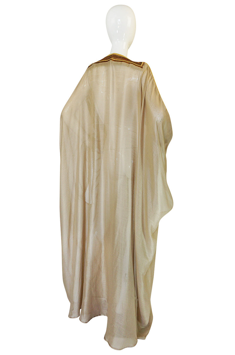 1970s Sand Color Caftan w Gold Thread Embroidered Trim