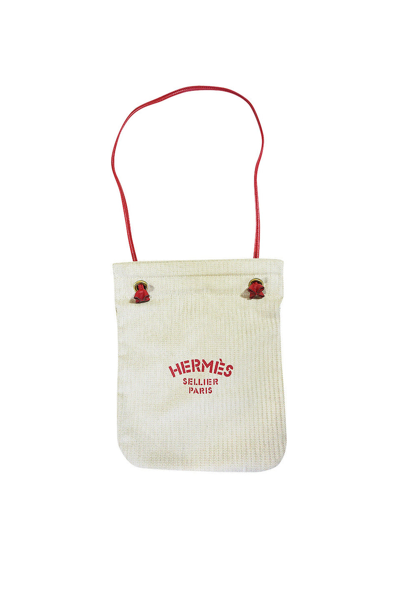 Vintage Hermes "Sellier Paris" Red PM Canvas Shoulder Bag