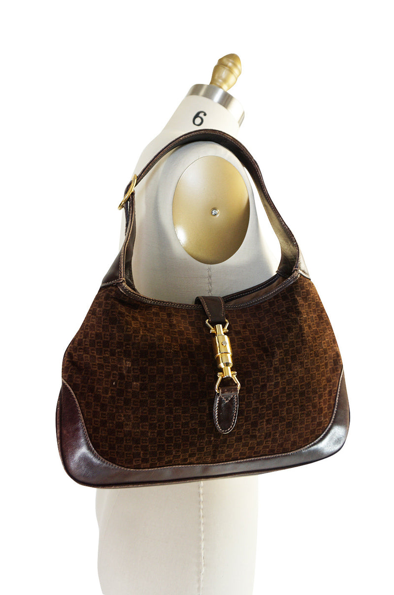 1970s Brown Logo Velvet & Leather Gucci Hobo Bag – Shrimpton Couture