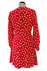 Fabulous Spring 2015 Saint Laurent by Hedi Slimane Red Dot Silk Mini Dress