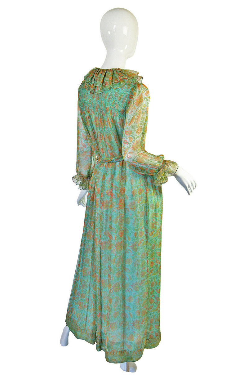 1970s Green Printed Ruffled Silk Chiffon Treacy Lowe Dress – Shrimpton ...