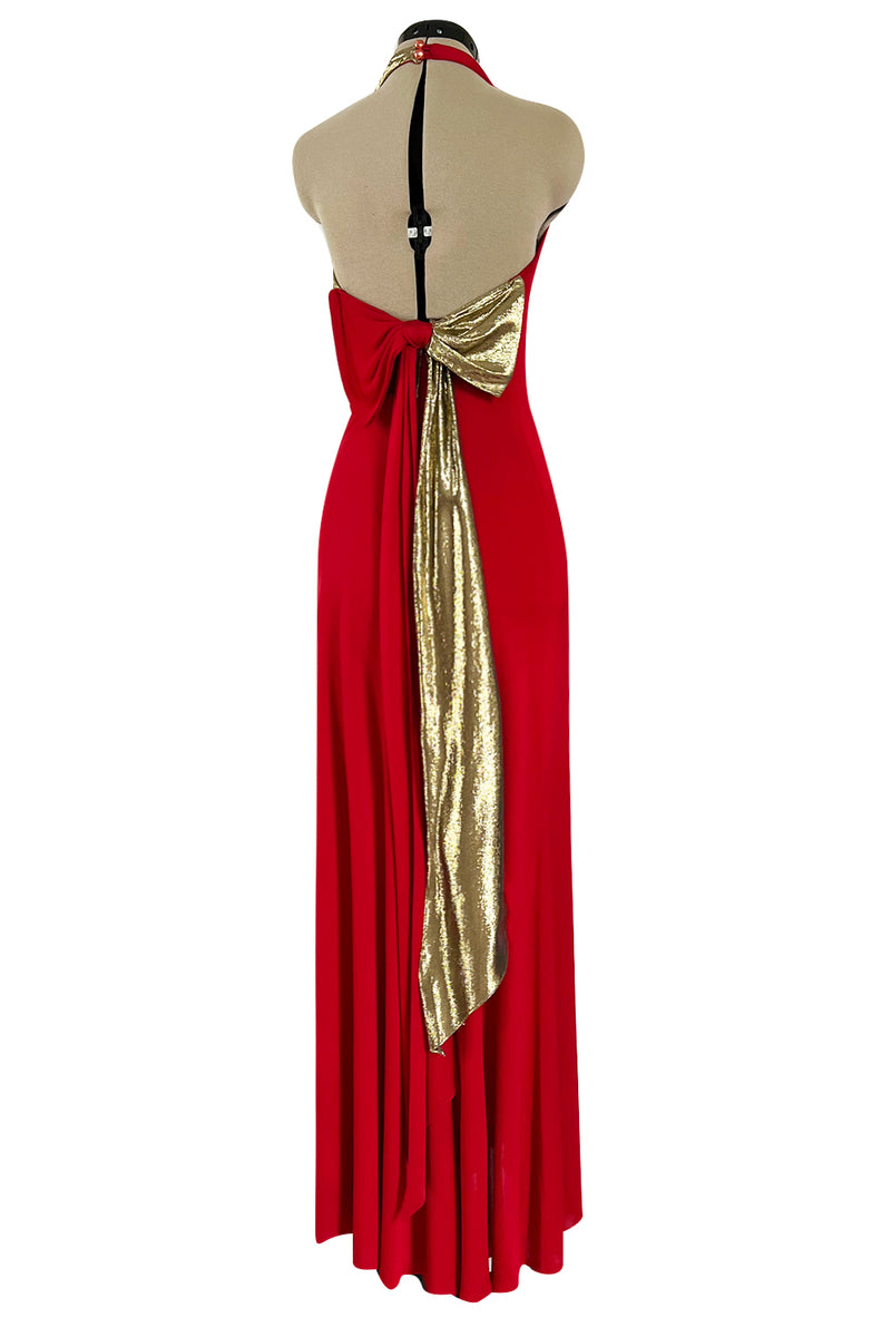 Insanely Good 1980s Giorgio Sant'Angelo Metallic Gold & Red Jersey Dre Shrimpton Couture Insanely Good 1980s Giorgio Sant'Angelo Metallic Gold & Red Jersey Dre Shrimpton Couture