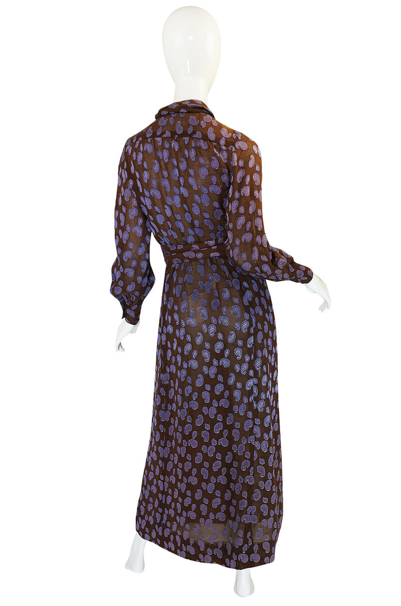 1970s Givenchy Purple & Chocolate Silk Applique Dress