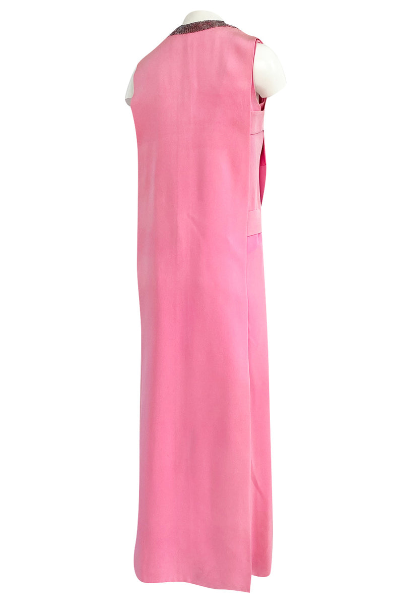 Documented 1969 Pierre Cardin Couture Pink Silk Crepe Diamond Beaded Dress w Overlay