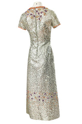 1960s Gene Shelley Pale Ice Blue Silk Dress w Silver Sequins & Beads