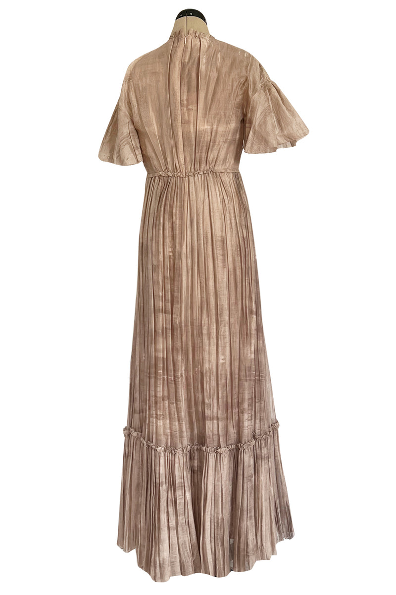 Romantic Fall 2019 Valentino Pleated Cotton Dress w Huge Painted Floral Detailing