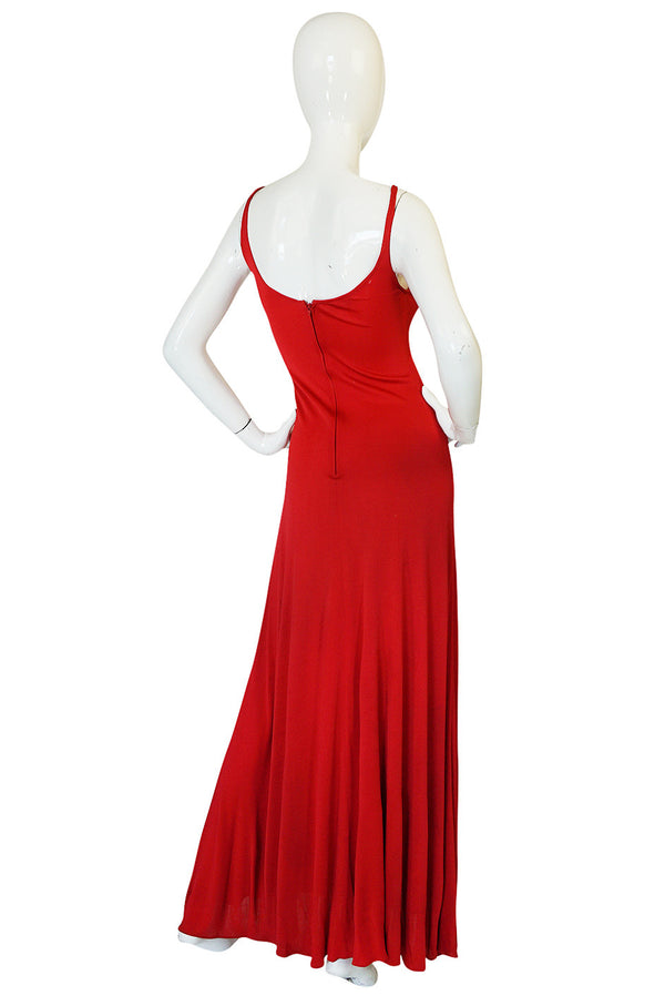 c1971 Halston Red Silk Knit Jersey Bias Cut Tank Dress