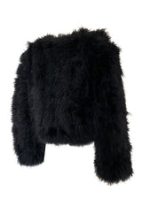 1970s Unlabeled Soft & Fluffy Black Feather Cropped 'Chubby' Jacket