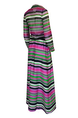 1970s Givenchy Vivid Pink Silk Striped Skirt & Top Dress Set