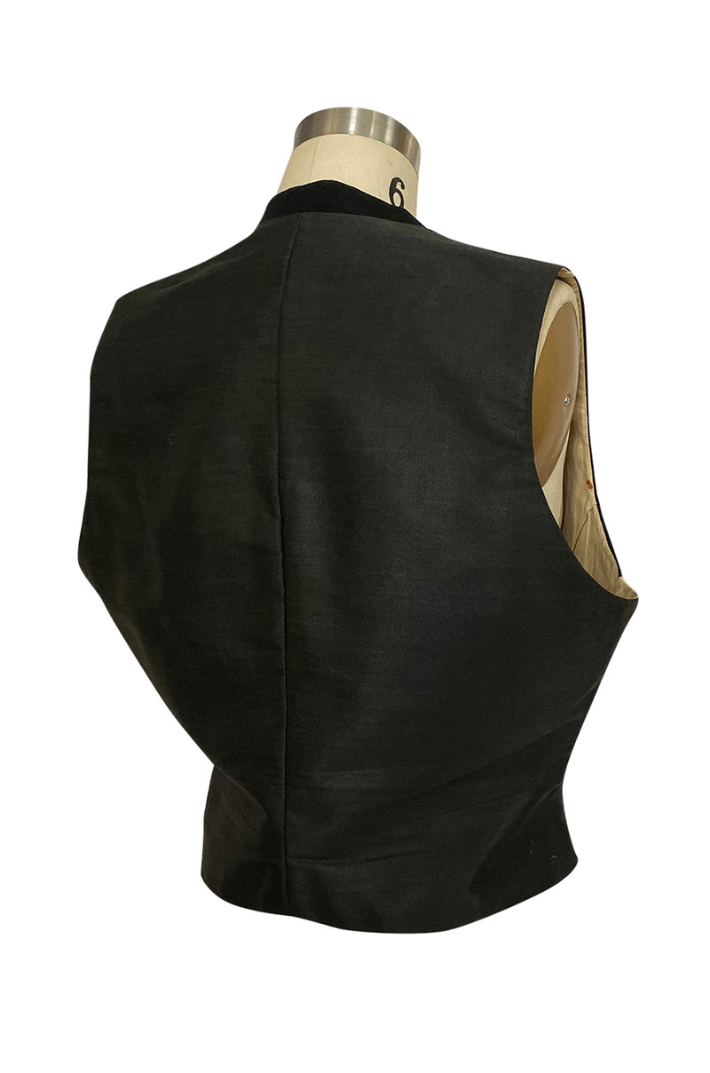 Dated 1920 Mens Black Worsted Wool & Silk Back & Interior Vest