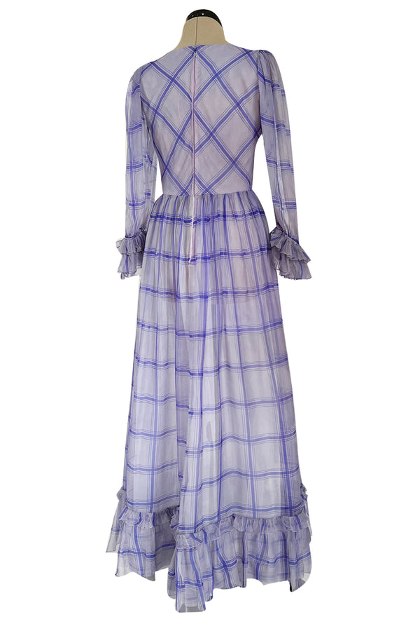 Incredible 1960s Sybil Connolly Couture Pale Lavender Ruffled Silk Gauze Dress