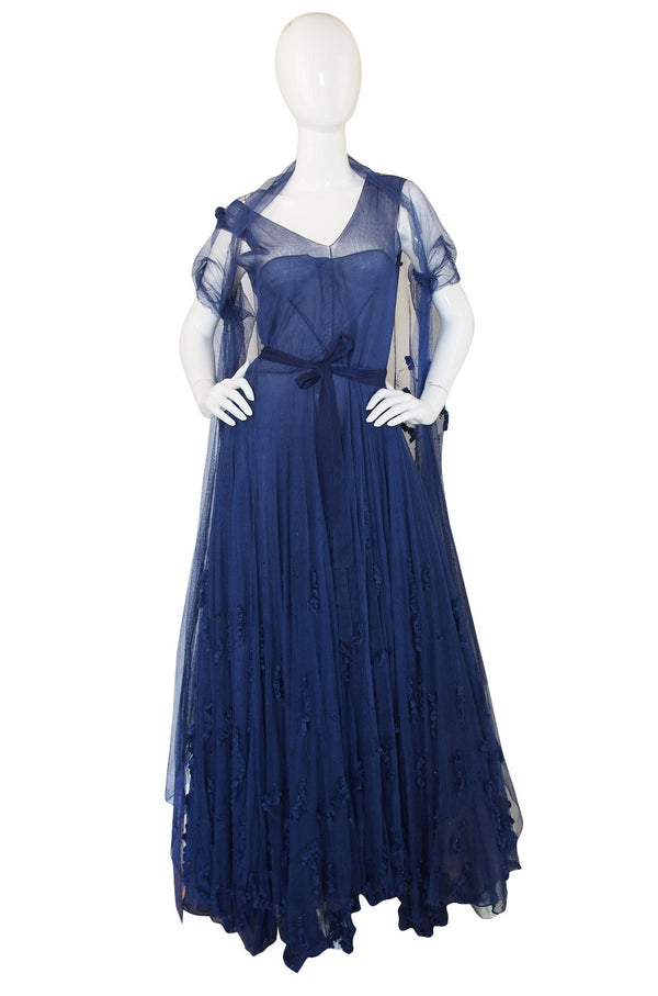 Late 1940s Norman Hartnell Attr Couture Net Gown