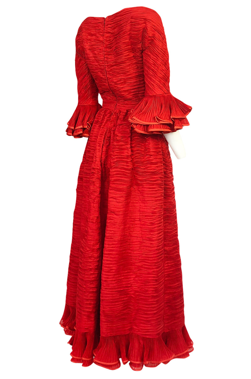 1960s Sybil Connolly Couture 'Non Chalance' Red Ruffled Pleated Linen Dress