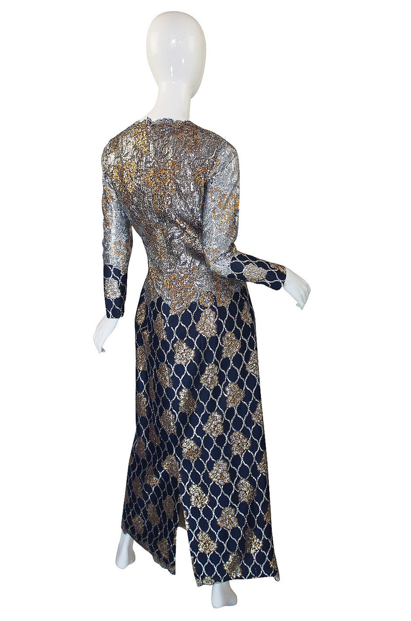 1960s Metallic Lace Pauline Trigere Gown