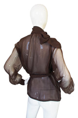 1970s Yves Saint Laurent Chocolate Silk Chiffon Top