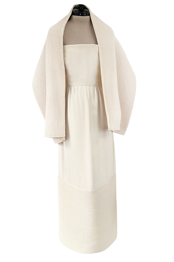 Mid 1950s to Early 1960s Christian Dior Demi-Couture Ivory Silk Strapless Dress & Stole