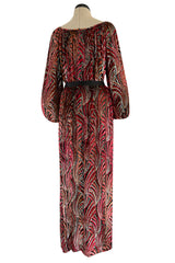 Late 1970s Possible Oscar de la Renta Metallic Gold & Fused Silk Velvet Dress