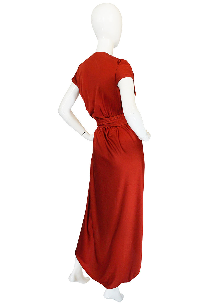 1970s Halston IV Rust Colored Jersey Wrap Dress
