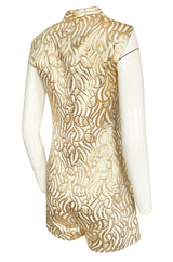 1970s Lanvin Metallic Gold Lame & Ivory One Piece Playsuit Jumpsuit