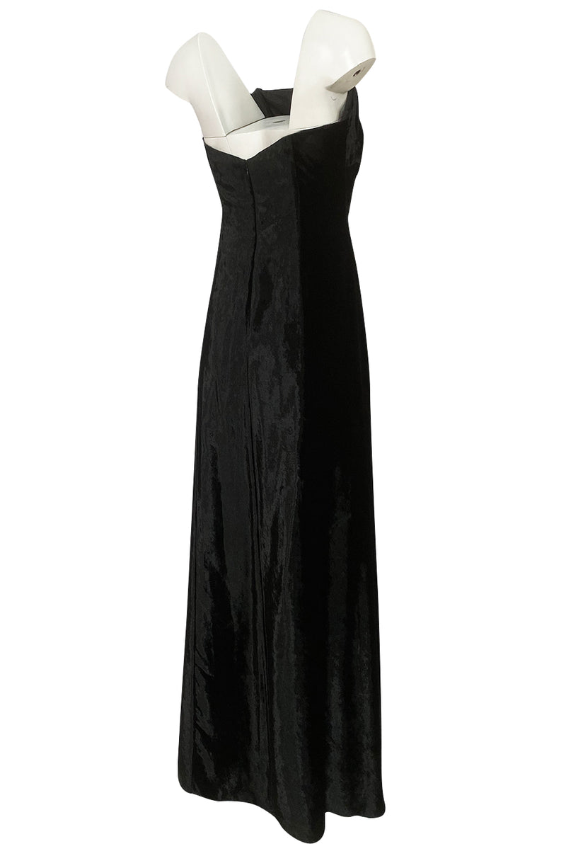 Austere 1980s Halston Strapless Liquid Black Silk Velvet Dress
