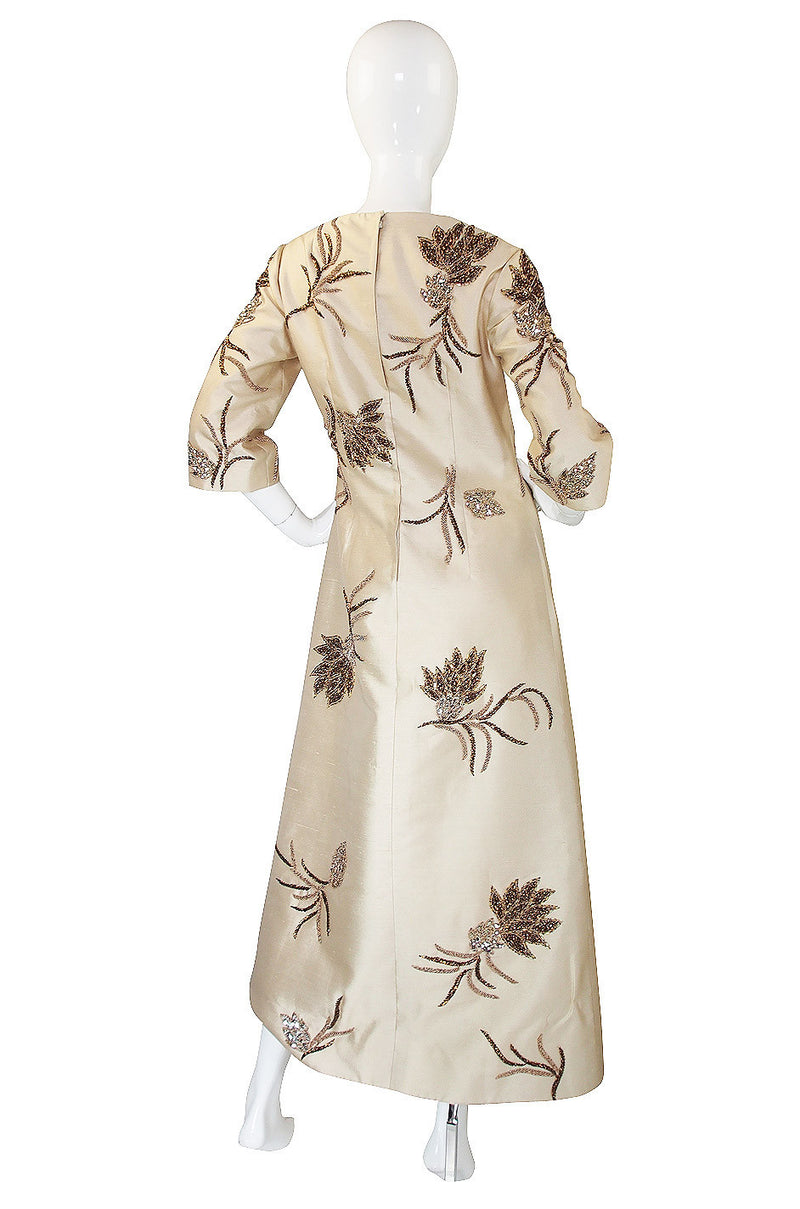 1960s Hand Beaded & Sequin Silk Gown