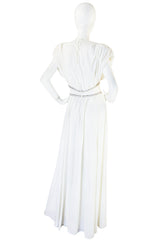1970s Frank Usher Grecian Draped Beaded Jersey Dress