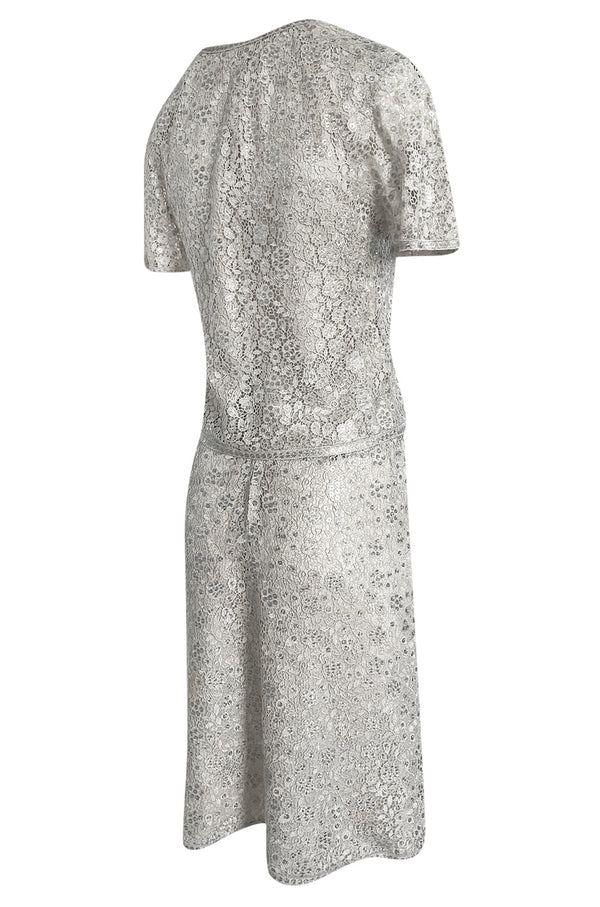 Fall 1975 Emanuel Ungaro Haute Couture Silver Grey Lace & Sequin Top & Skirt Evening Set