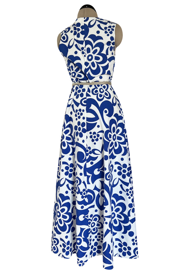 Prettiest 2000s Marni by Consuelo Castiglioni Vivid Blue & White Floral Print Dress