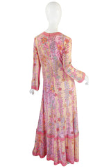 1960s Pink Silk Jersey Bessi Caftan Maxi Dress